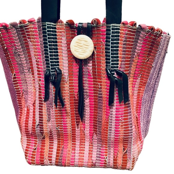 Rare Vintage C.Mills woven leather “rag” boho crossbody bucket bag - Picture 2 of 5